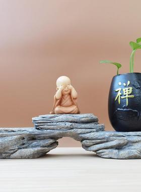 树脂仿真石头底座摆件假山微景观中式古风禅意奇石造景装饰小树桩