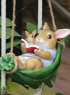 庭院户外树上挂件秋千兔子装饰品花园杂货创意卡T通动物工艺品摆