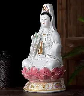 陶瓷坐莲南海观音娘娘佛像风水家用供奉摆件观音菩萨保平安