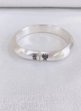 正品999足纯银手镯女复古开口千足实心马蹄款镯子银 妈妈镯手工银