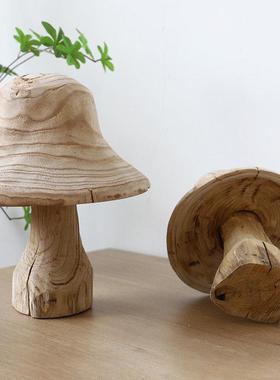 实木质蘑菇客厅摆设侘寂风复古民宿装饰院子桌面摆件庭院造景创意