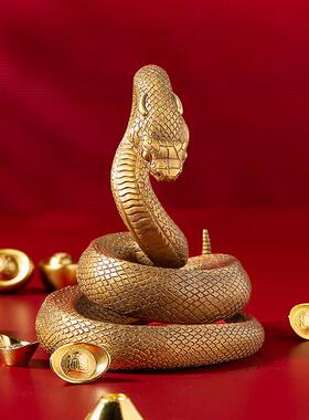 2025年蛇年吉祥物十二生肖蛇黄铜饰品家居装饰客厅办公室桌面饰品