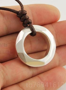 高档原坠创实心几何圆环项足平安扣吊坠银挂情侣饰品带证书刻链字