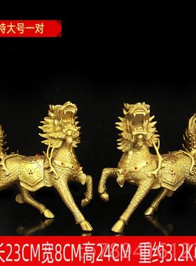 高档室铜摆麒麟件一公母铜火麒麟对家居玄关办公公司店铺装饰工艺