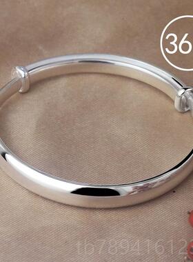 高档99银手女年轻款宽面手镯饰光面实心送手镯推拉9纯银镯子妈妈