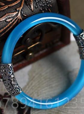 高档送女友银手镯925晶纯猫眼石镯女七夕礼手物水银复古泰银妈妈