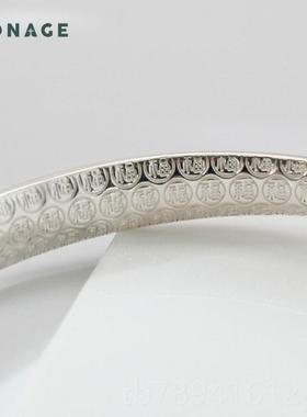 高档99足银9手镯女款光面十字架银镯子母亲节妈手饰妈礼品纯推拉