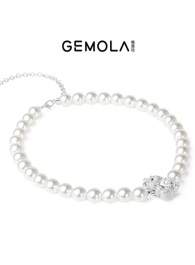 GEMOLA/格莫拉 叛逆千金风 彼得熊白珠choker项链可调节