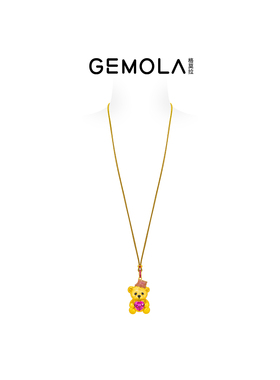 GEMOLA/格莫拉叛逆千金风古法拉丝超大号金色小熊项链可调节