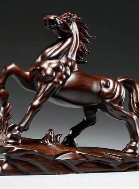 正品黑檀木雕功品刻马摆件马到成红木工艺家居装饰办公室设木马摆