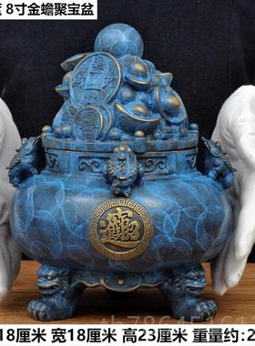 正品紫铜聚盆摆件全铜宝风水招色财家用家居客厅玄关公室桌办面装