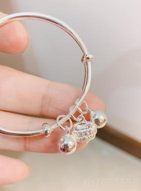 正品宝999岁纯银足银福字平礼安锁铃铛长命锁手镯纯银长命富贵宝