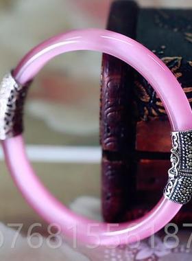 正品女友银手925眼纯银猫石镯手镯女七夕礼物水晶复送古泰银妈妈