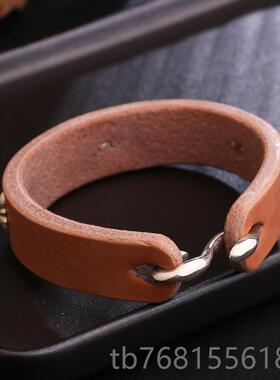 正品宽工皮枥木鞍革925银菊版花钉复真古高桥吾郎手风格皮手环手