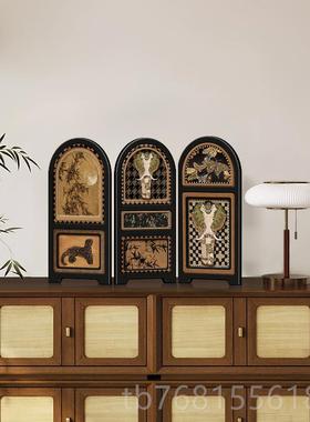 正品中古桌面屏小风摆件级感小众客厅电视柜家居装高饰入户风玄关