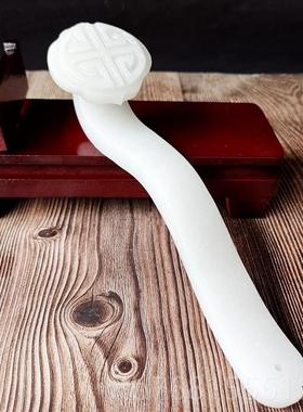 正品玉如摆件天饰然玉白玉石单柄如意吉意祥富贵风水客厅装品摆件