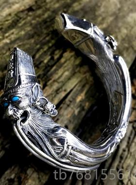 正品男款霸气黑白无常开纯口手镯9八25银七爷一S见生财爷天下太平