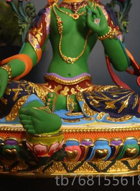 正品绿度母佛像纯工铜绘上彩色艺传密宗家用佛堂观音供奉佛像摆藏