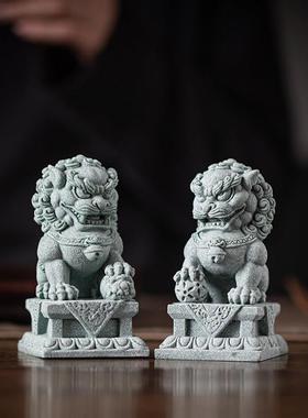 新中式雌雄石狮子一对招财摆件家居桌面庭院门口看门镇宅造景装饰