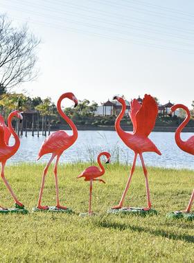 玻璃纤维彷真火烈鸟雕塑户外园林景观庭院水池造景婚礼橱窗装饰摆