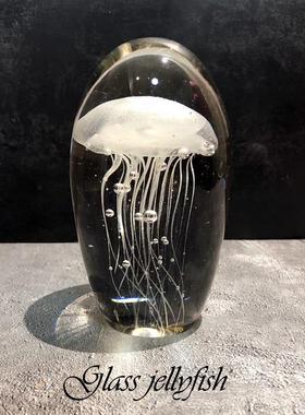 淄博琉璃玻璃水晶球家居装饰品夜光水母动物地中海洋生日礼物摆件