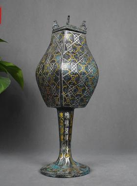 彷古青铜器方铜壶错金银方瓶铜壶摆件投壶汉代盛酒器春秋酒壶古玩