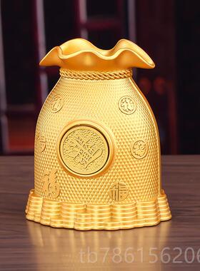 高档八袋方财进斗来金福袋聚宝盆黄金桌面摆件招财进宝办公日室装