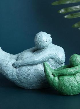 【设计师雕塑瑜伽客厅摆件卧室房间布置摆设家居装饰品可爱胖女人