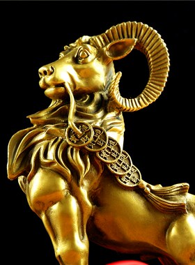 精选铜羊摆件招财风水纯铜领头羊摆件生肖羊办公室客厅工艺品大号