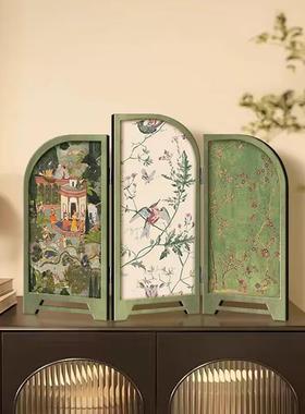 中仿古桌面摆件客厅创意小屏风装饰画古风山水玄关柜电视柜画艺术