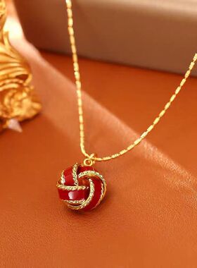 【Valkyvia/悠悠奢品】轻奢红色如意结珐琅项链