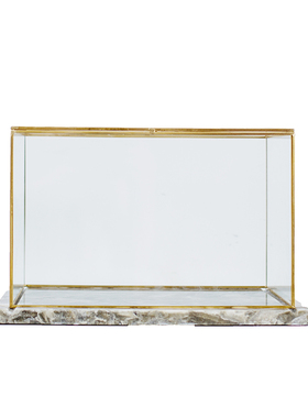 工艺品长方形透明玻璃罩摆件铜边展示柜防尘罩 欧式样板房软装饰