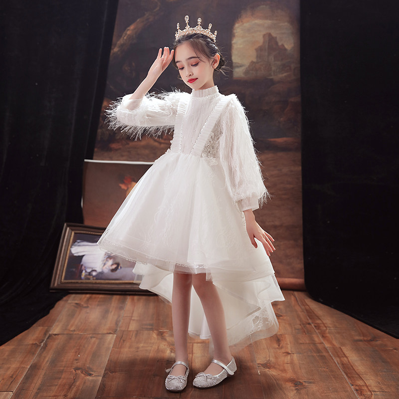 白色礼服女童公主裙生日前短後长花童婚纱主持人儿童钢琴演出服夏,淘宝优惠券,粉丝福利购,淘宝优惠卷