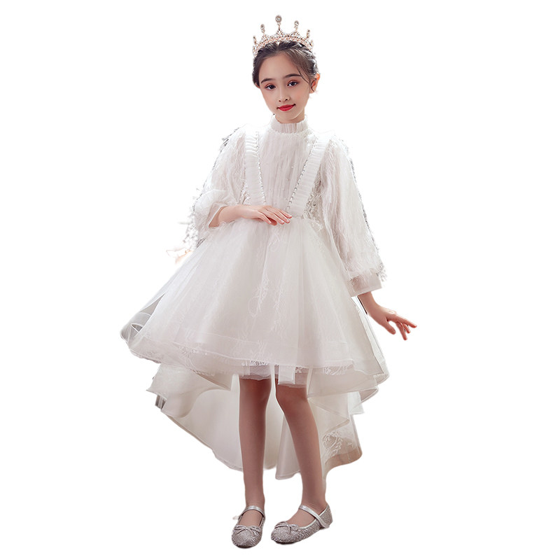 白色礼服女童公主裙生日前短後长花童婚纱主持人儿童钢琴演出服夏,淘宝优惠券,粉丝福利购,淘宝优惠卷