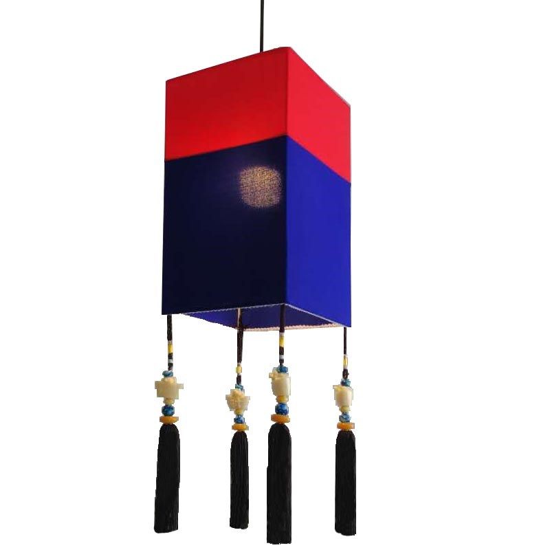 红蓝布餐厅布艺灯笼吊灯创意简约足浴店韩式料理烤肉店个性长方灯,淘宝优惠券,粉丝福利购,淘宝优惠卷