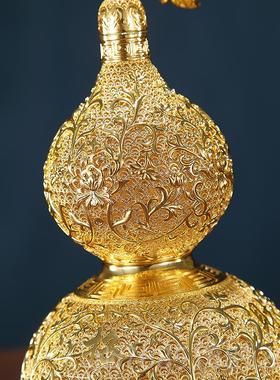 高档东方禧全铜摆花丝件品吉祥葫芦》客厅玄关办《公室桌面装饰礼