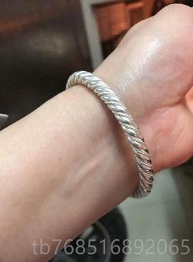 高档999纯银手镯实心口男女款足银情侣花款礼物手定制工麻青丝手
