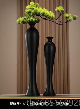 高档入户门玄关艺造景客客厅电视柜饰迎客竖松花瓶摆件细长高档装