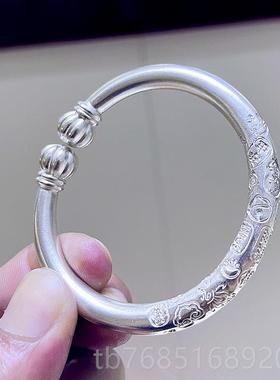 高档999纯银手镯来料加手工古法定制开口心收足银实镯子工以回旧