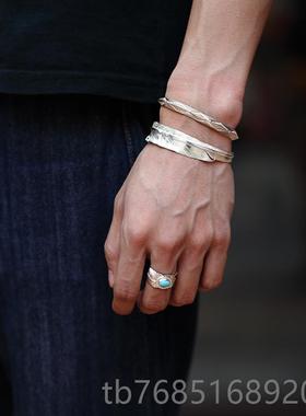高档偶屿升腾羽系列工925纯银鹰羽口毛手羽镯原创手个性开镯可调