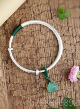 高档银雅梅银手镯女999纯梅花实心哑光足银镯子女文艺复古年轻款