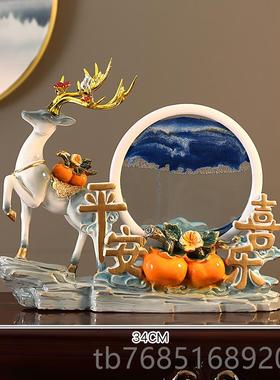 高档创意流沙画摆件安平喜鹿电婚视柜玄关酒柜装饰乔迁新乐家居结