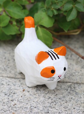 手工木雕大猫桌面摆件木质雕刻工艺品呆萌猫咪萌宠解压礼品日式