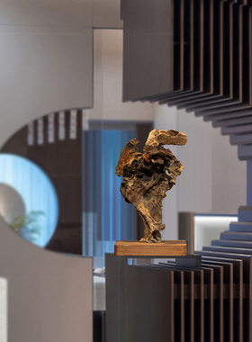 实木根雕随形摆件新中式禅意家居书柜茶室玄关酒店别墅客厅装饰品