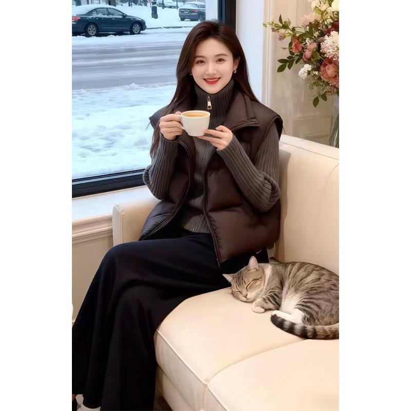 正品高货一整套搭配秋冬装女2025新款韩版高领针织衫棉服马甲休闲 - 图1