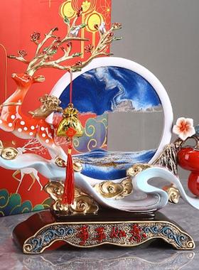 轻奢客厅事事如意柿子招财鹿流沙画沙漏电视酒柜乔迁新居之喜摆件