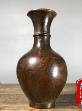 古玩铜器纯铜光面花瓶插花瓶摆件一对旧货老物件家居玄关摆件收藏