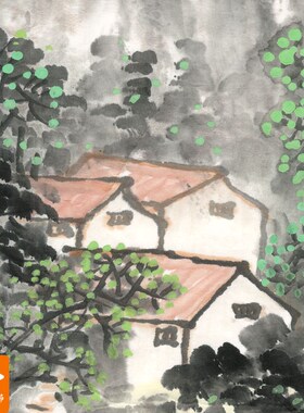 春景绿色聚财山水国画中式风景客厅装饰 无框高清喷绘宣纸画芯