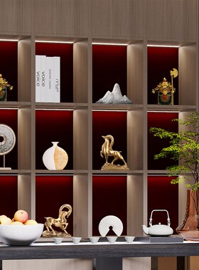 精选新中式轻奢高端摆件家居软装客厅办公室茶室博古架书房书柜装