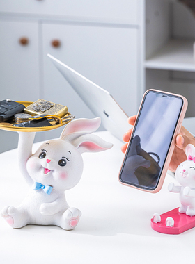 精选创意轻奢可爱兔子托盘摆件玄关钥匙收纳家居客厅桌面办公室装